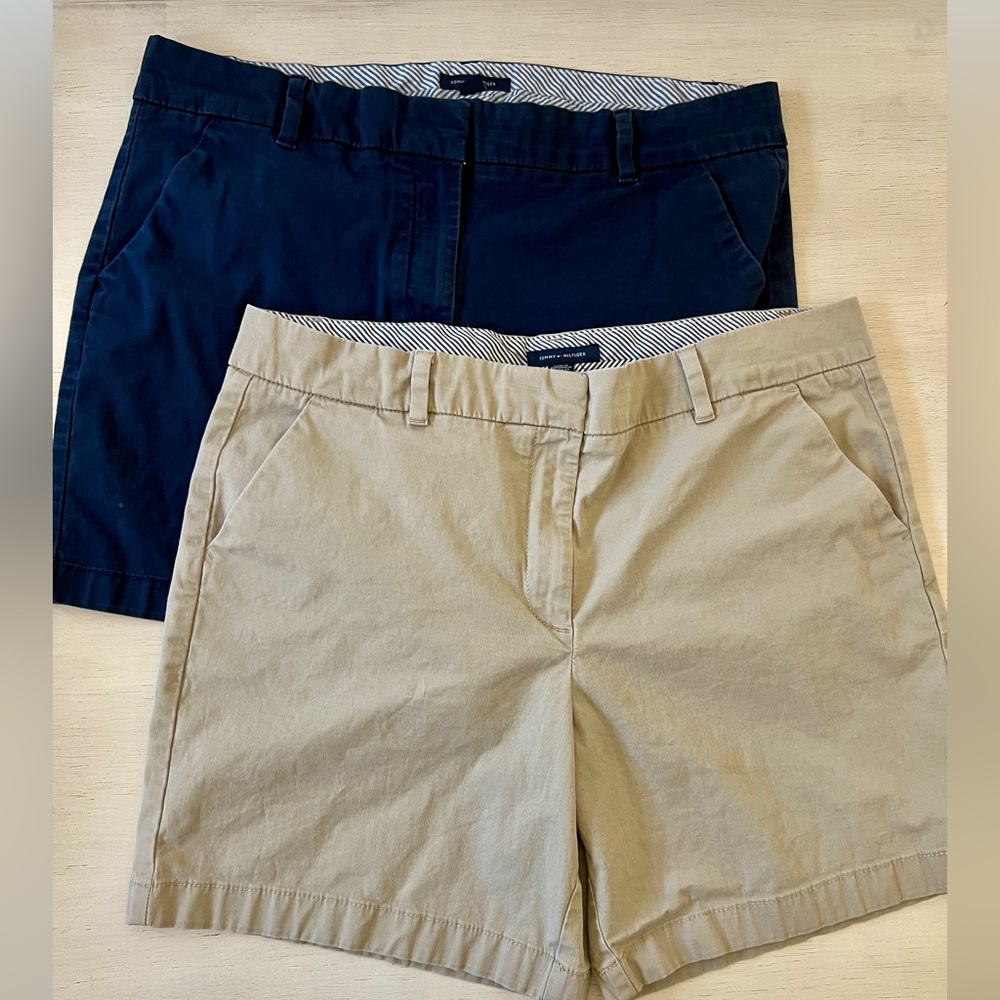 Tommy Hilfiger Shorts Pair Navy Blue & Khaki Tan Women’s Chino Classic Size 14